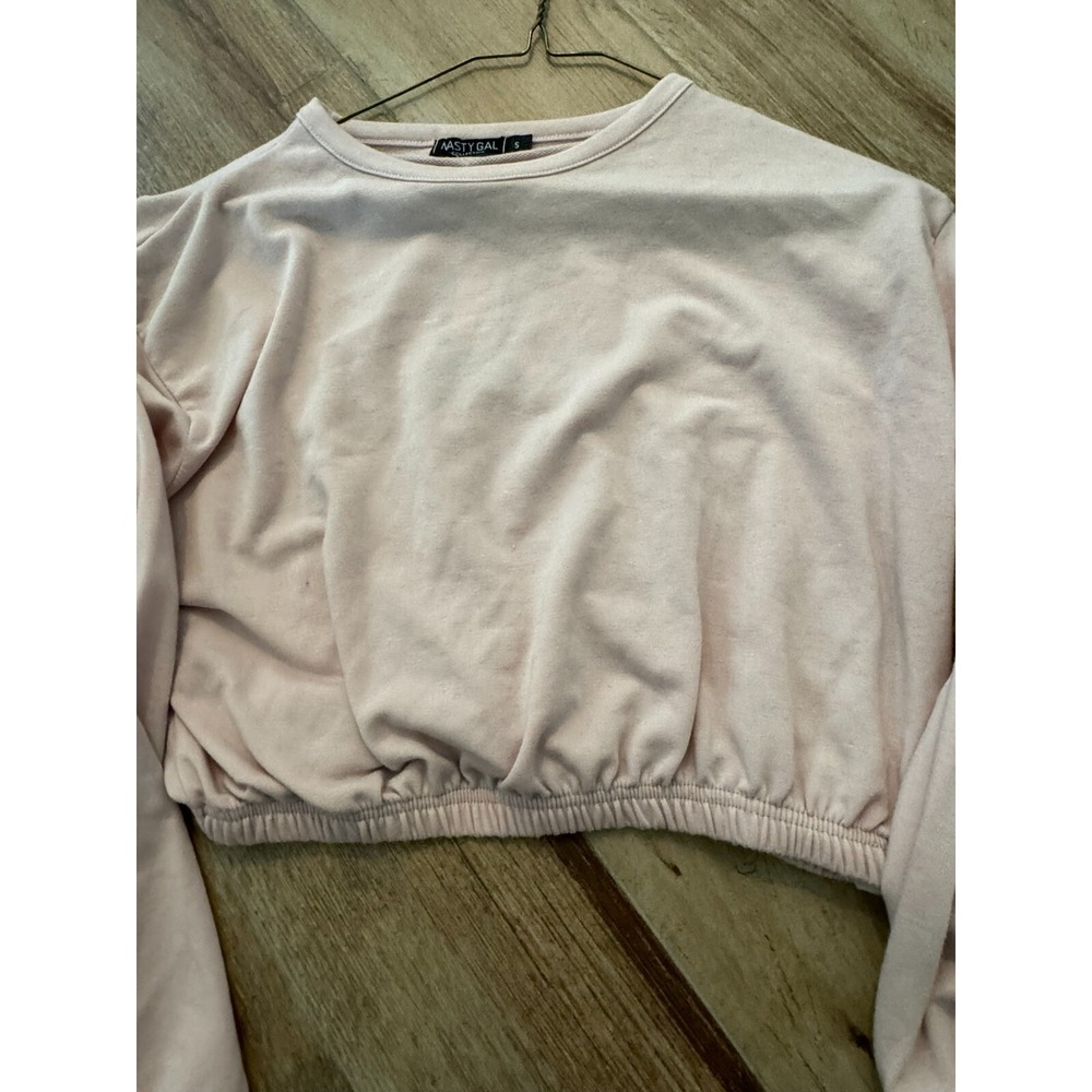 Nasty Gal Light Pink‎ Women's Crop Long Sleeve Shirt Blouse Size S